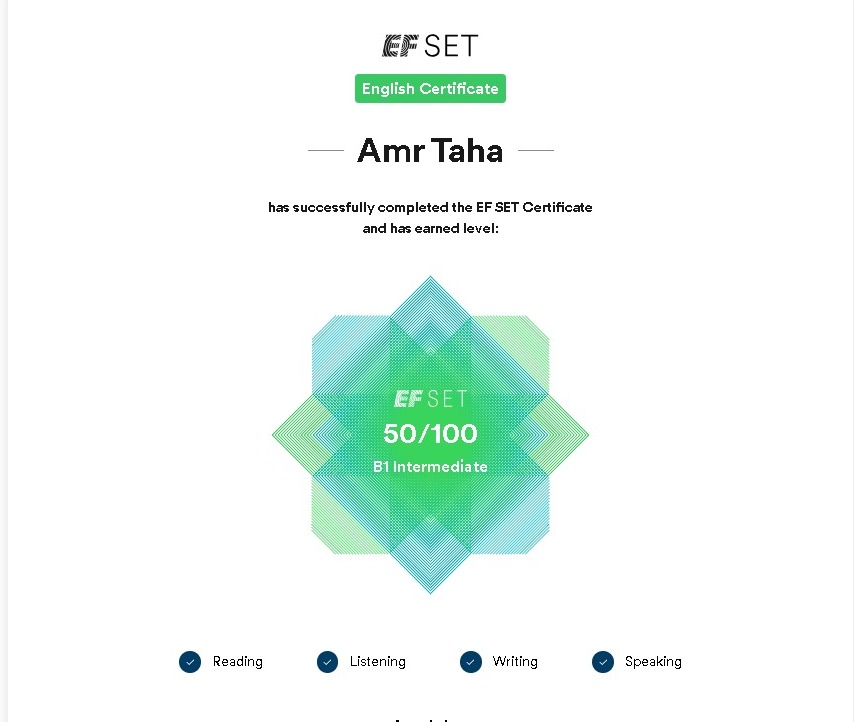 EF SET English Certificate, B1 Intermediate